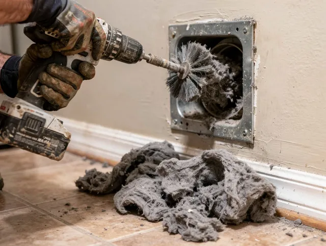 Certified Aurora Dryer Vent Cleaning technician performing dryer vent cleaning in Aurora